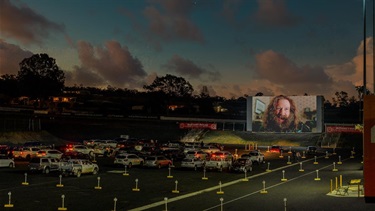 Drive in cinema at the back of the Mount Panorama pit complex.