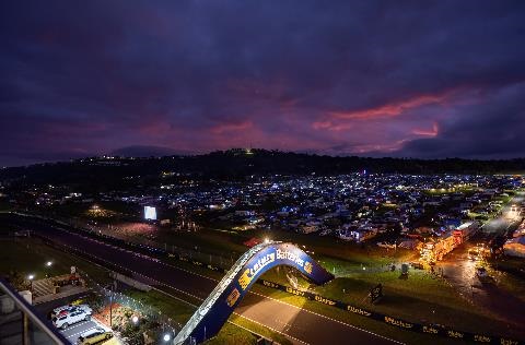 Mount Panorama Whaluu at night.